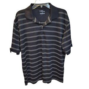PGA Tour Men's Sz Large Black White Striped SS Stretch Pullover Golf Polo Shirt